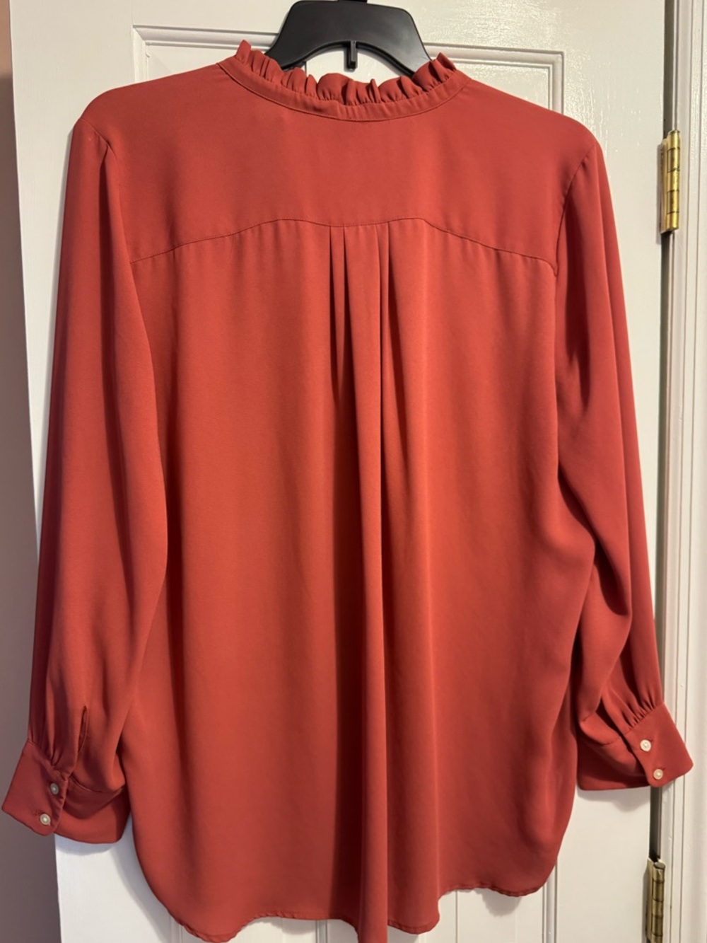 NWOT! LOFT Ruffled Bib Collar Rust Blouse - Picture 6 of 6